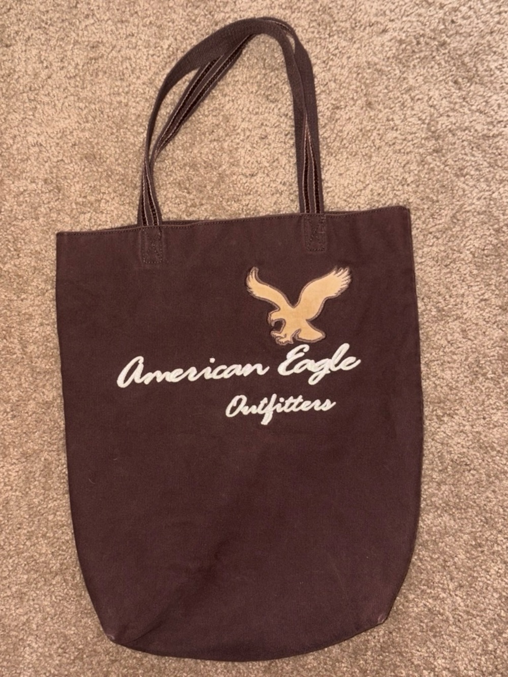 American Eagle Outfitters Dark Brown Canvas Tote with Gold Logo